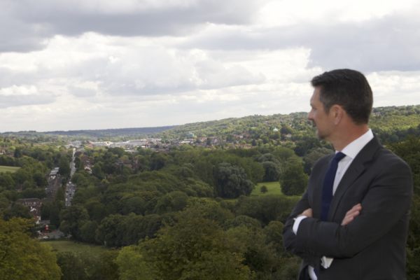 Steve Baker looking back at High Wycombe from West Wycombe hill