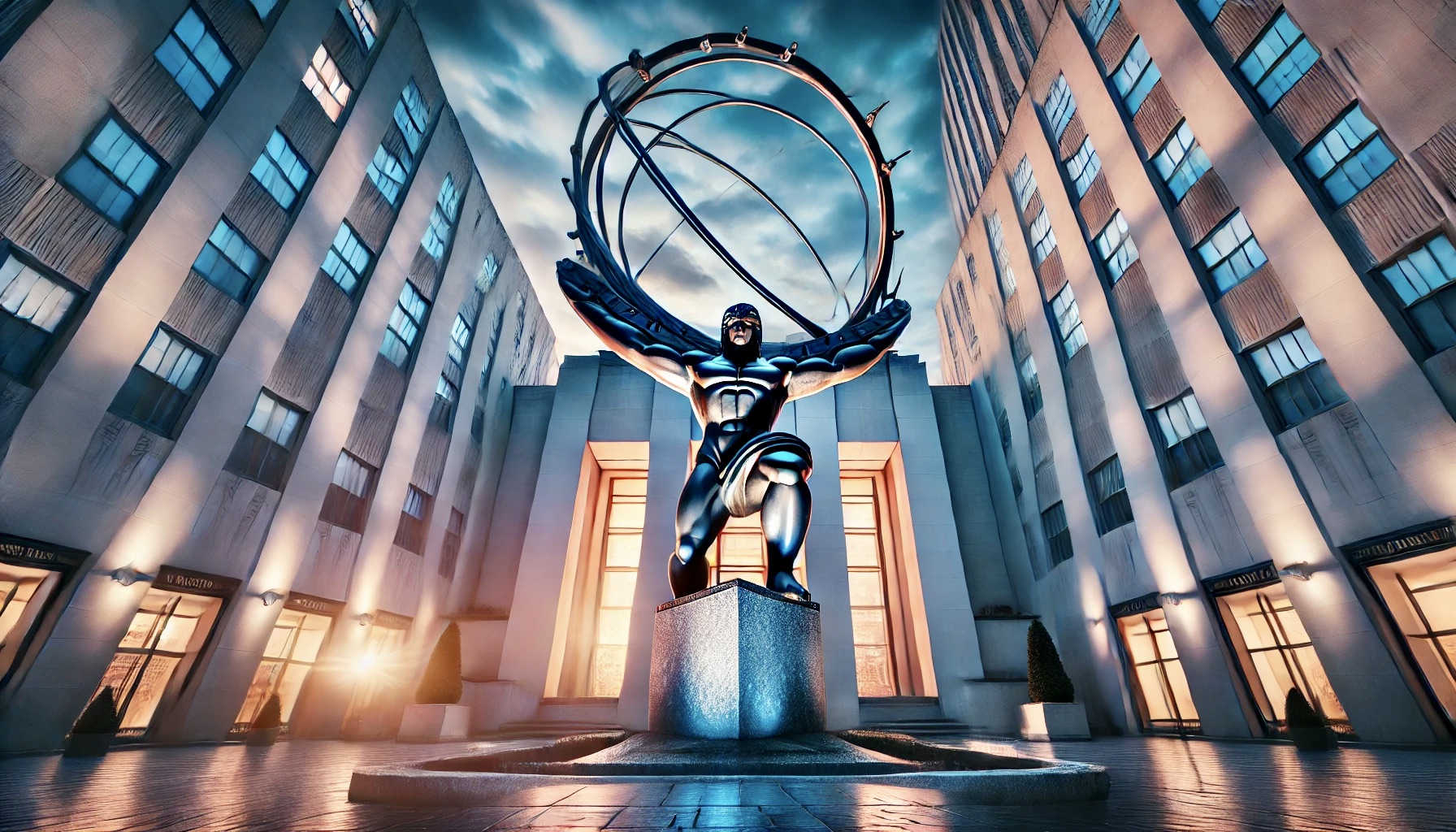 Ai-generated image of the Atlas statue outside the Rockefeller Centre